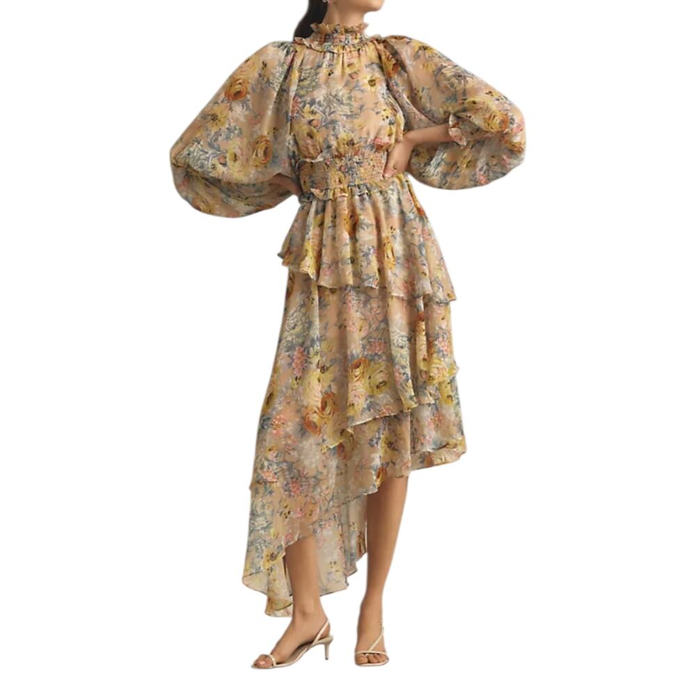 NWT Elliatt Astrid Long Sleeve Mock Neck Asymmetrical Midi Dress Floral M